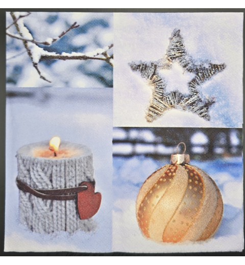 Serviette Winter/Teelicht/Weihnachtskugel/Stern blau