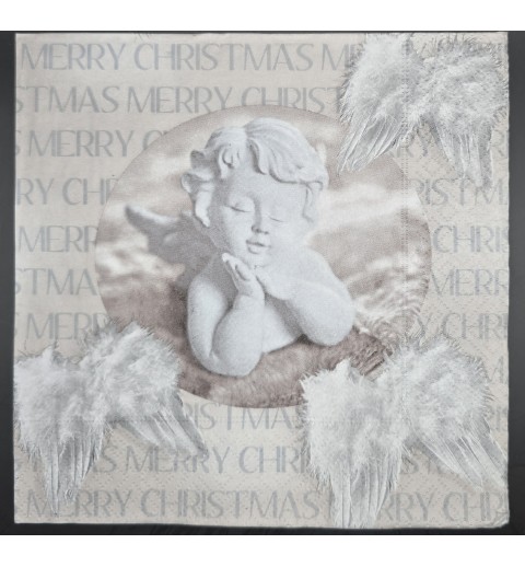 Serviette Engel und Flügel weiss/Merry Christmas