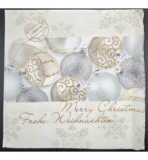 Serviette Weihnachtskugeln dezent creme-silber