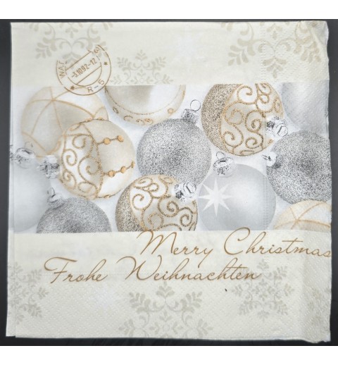 Serviette Weihnachtskugeln dezent creme-silber