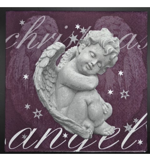 Serviette Engel weiss/Hintergrund weinrot