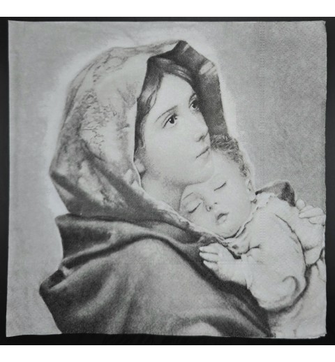 Serviette Maria mit Jesus grau-weiss