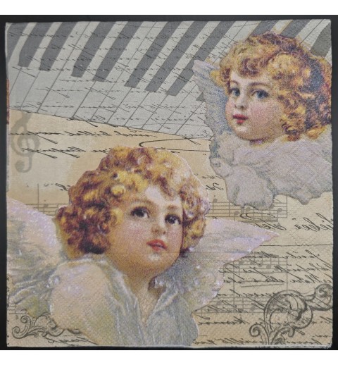 Serviette Zwei Engel/Klaviertastatur/Schrift creme