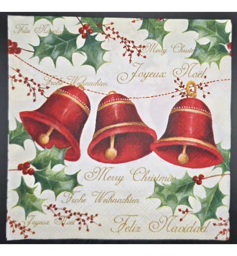 Serviette Rote Weihnachtsglocken/Mistelzweige