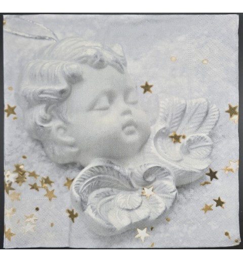 Serviette Engelgesicht weiss mit goldenen Sternen