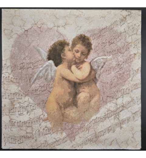 Serviette Umarmende Engel in Herz creme-rosa