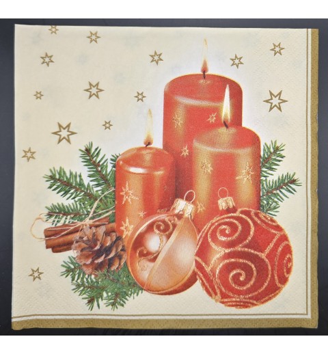 Serviette Drei orange Kerzen/Weihnachtsdeko/Tannenzweige