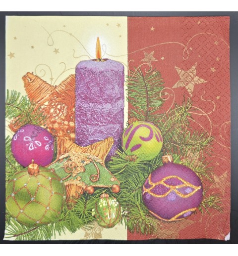 Serviette Violette Kerze mit Weihnachtsgesteck pink-orange-grün
