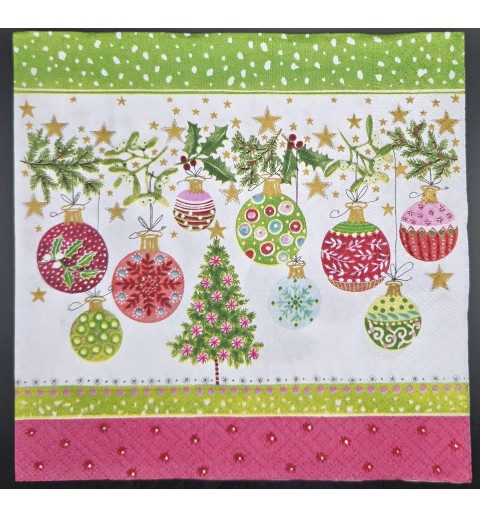 Serviette Bunte Weihnachtskugeln/Weihnachtsbaum grün-pink