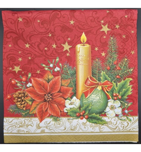Serviette Weihnachtsgesteck mit Weihnachtsstern orange-rot-grün