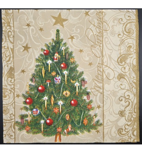 Serviette Weihnachtsbaum/goldene Sterne creme