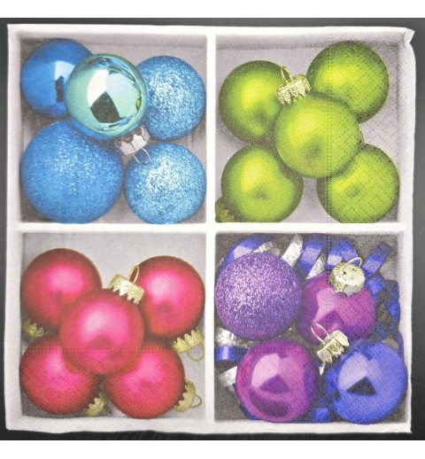 Serviette Weihnachtskugeln türkis-hellgrün-pink-violette