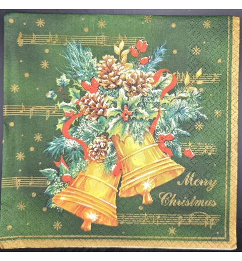 Serviette Goldene Glocken/Tannenzapfen/Tannenäste/Musiknoten rot-grün