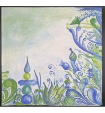 Serviette Muster/Pflanzen blau-mint