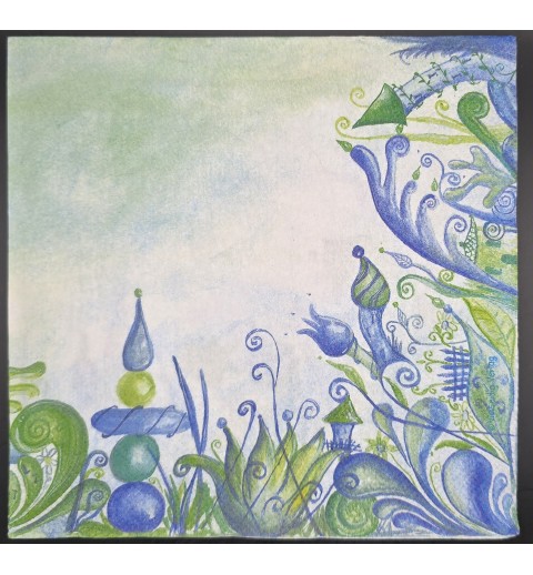 Serviette Muster/Pflanzen blau-mint