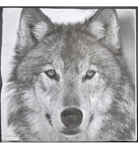 Serviette Wolfskopf grau-weiss