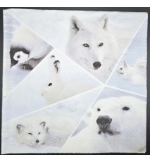 Serviette Pinguin/Eisbär/Polarfuchs weiss-hellgrau