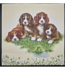 Serviette Vier Hunde/Wiese braun-weiss-grün