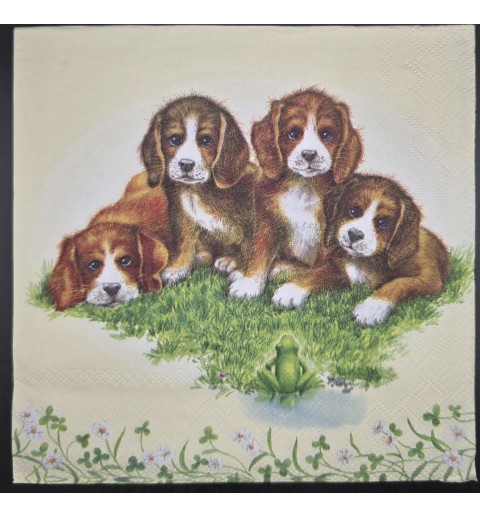 Serviette Vier Hunde/Wiese braun-weiss-grün