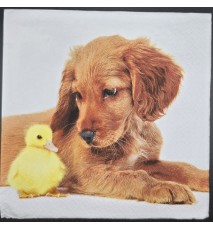Serviette Hundewelpe mit Entenküken