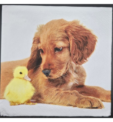 Serviette Hundewelpe mit Entenküken