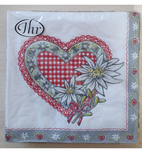 Servietten Edelweiss/Herz rot