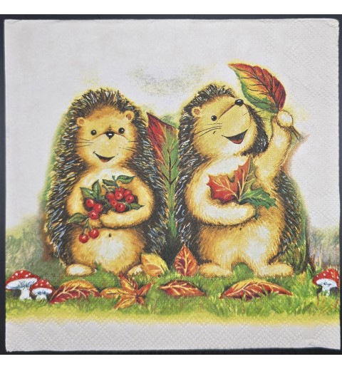 Serviette Zwei lachende Igel/Herbstblätter