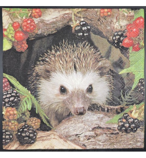 Serviette Igel im Baumstamm/Beeren