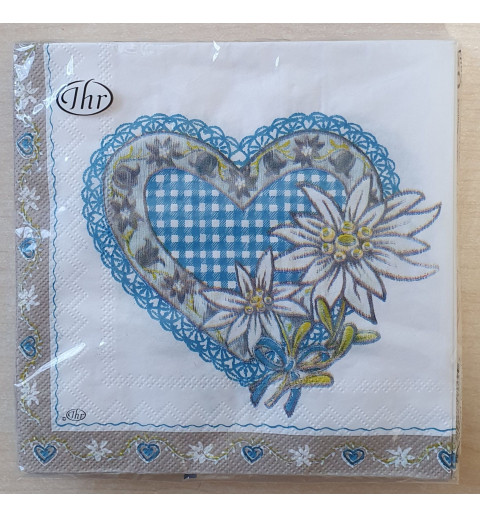 Servietten Edelweiss/Herz blau