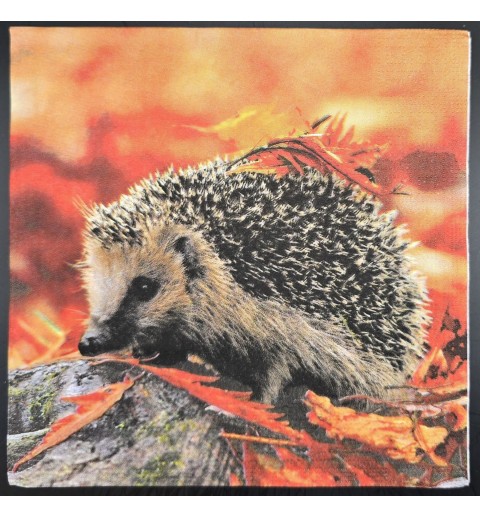 Serviette Igel und Herbstblätter orange