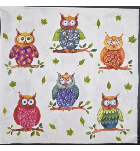 Serviette Bunte kleine Eulen auf Äste