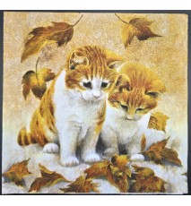 Serviette Zwei rot-weisse Katzen mit Herbstblätter
