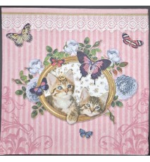Serviette Zwei Katzen schauen aus Bilderrahmen/Schmetterlinge/rosa Hintergrund