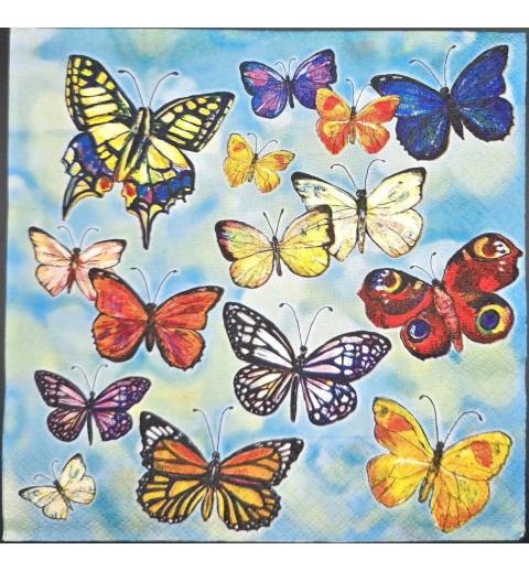 Serviette Viele bunte Schmetterlinge/Hintergrund blau