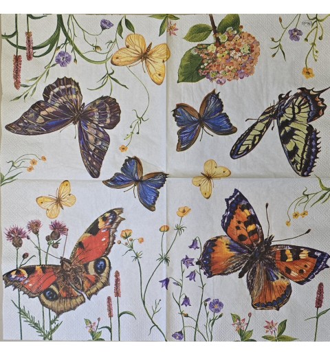 Serviette Schmetterlinge orange-blau-gelb