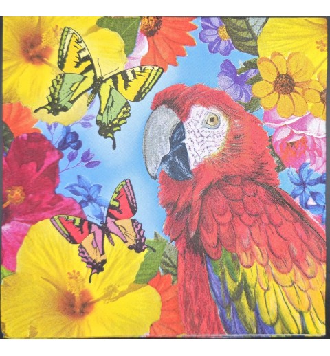 Serviette Papagei/Schmetterlinge/bunte Blumen