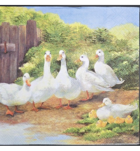 Serviette Gänse/Büsche/Gartenzaun