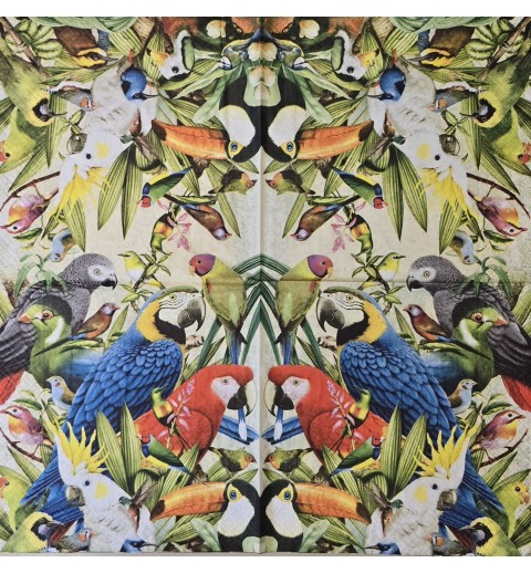 Serviette Verschiedene bunte Papageien/Pflanzen grün