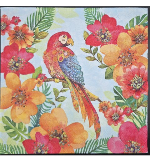 Serviette Papagei/Blumen rot-orange-grün