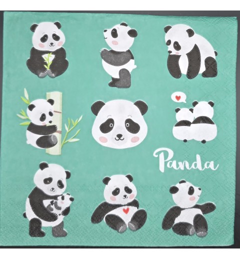 Serviette Pandabären/Hintergrund türkis