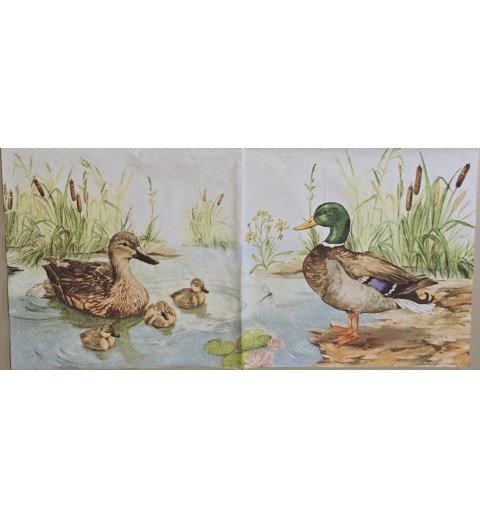 Serviette Entenfamilie in Weiher/Pflanzen