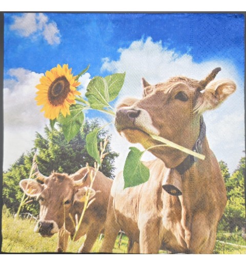 Serviette Foto von Kühen/Sonnenblumen/Himmel mit Wolken