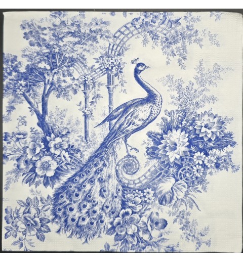 Serviette Pfau mit Bäumen blau-weiss