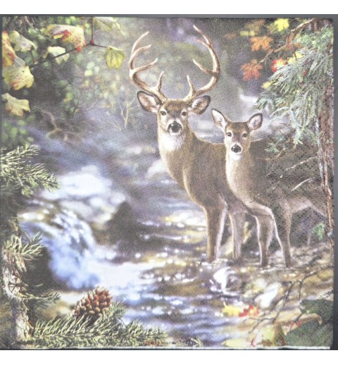 Serviette Reh und Hirsch im Wald