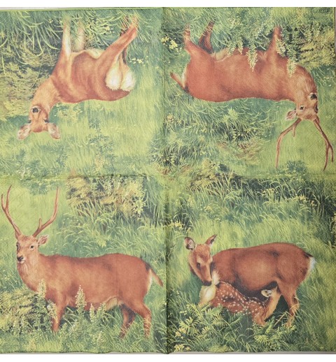 Serviette Hirsch Familie/Hintergrund grün
