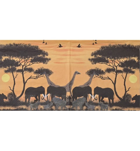 Serviette Safari Abendstimmung mit Silhouetten der Tiere schwarz-orange