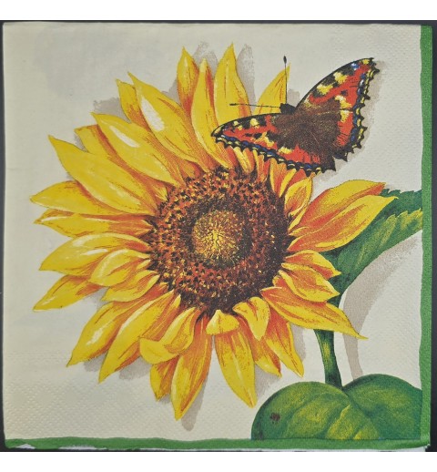 Serviette Grosse Sonnenblume/roter Schmetterling