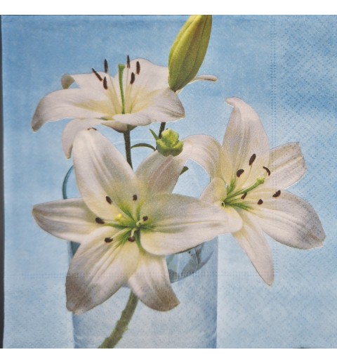 Serviette Weisse Lilien in Vase/Hintergrund blau