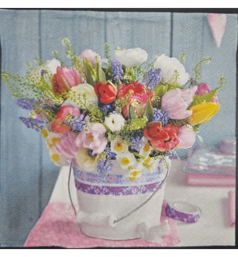 Serviette Blumenstrauss in Eimer