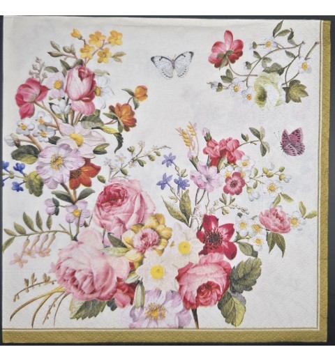 Serviette Verschiedene Blumen rosa-pink-gelb-grün